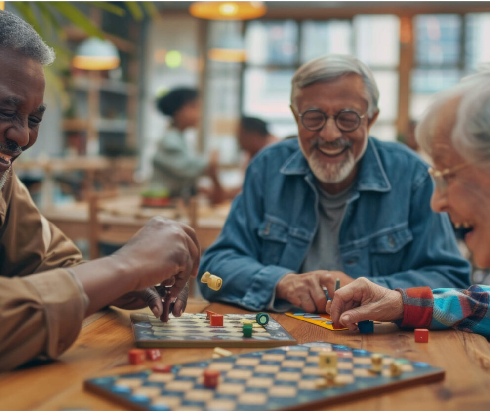 Elderly friends playing games